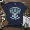 He Is A Mechanic My Dad My Hero t-shirt with skull, wings, and engine graphic