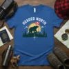 Headed North t-shirt design featuring a bear, Canadian flag, mountains, and compass graphic
