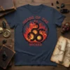 Heads of the Wicked t-shirt design featuring a three-headed black snake with red eyes surrounded by flames and thorny vines