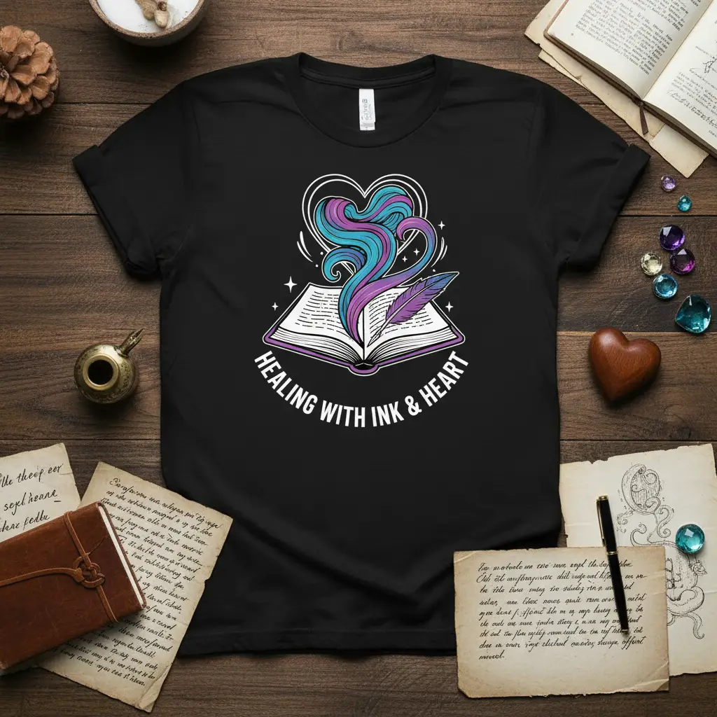Healing With Ink & Heart T-Shirt for Writers & Book Lovers