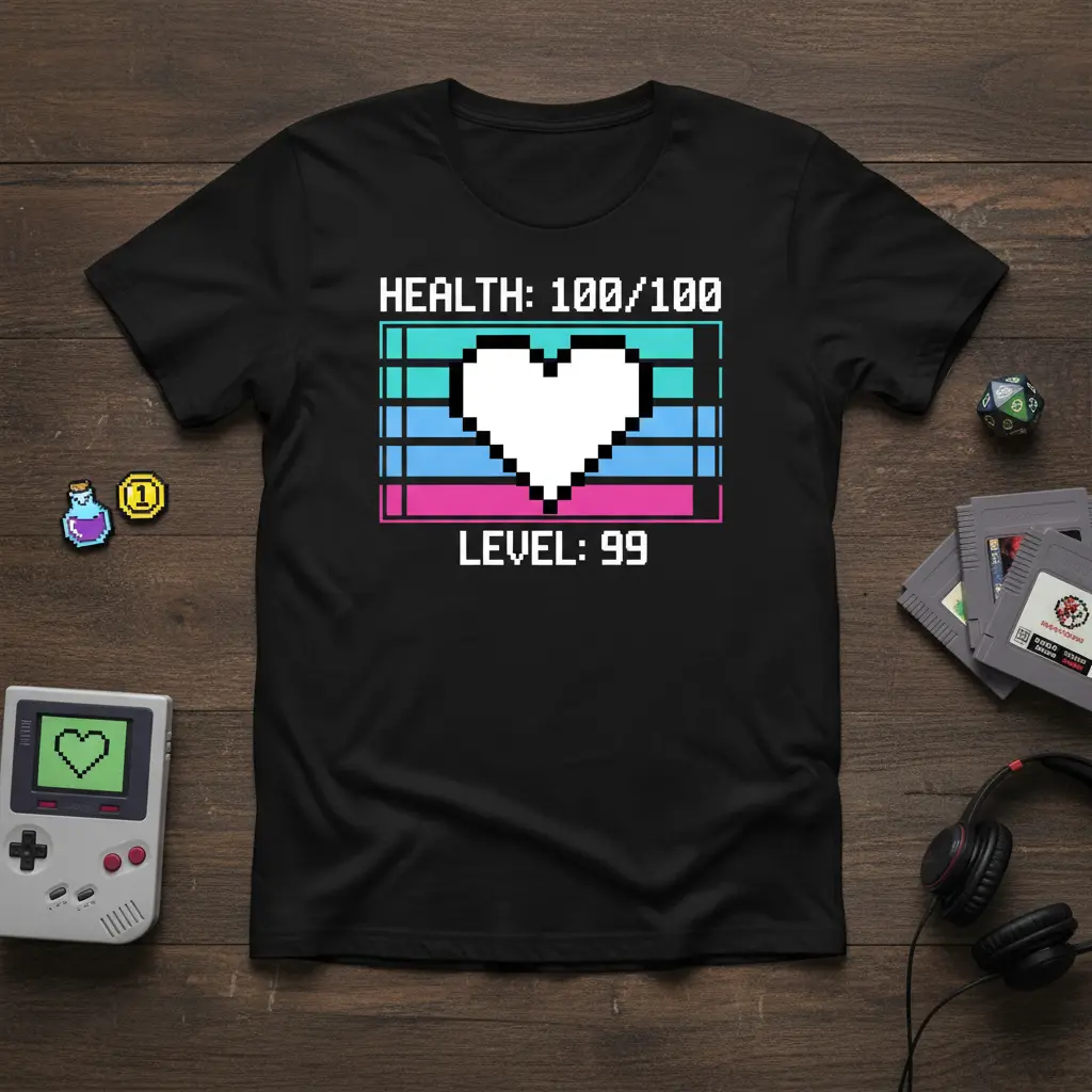 Health: 100/100 Level: 99 Retro Gamer T-Shirt Gift