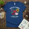 Heart of Flowers Bloom & Grow t-shirt with floral heart graphic and nature-inspired text