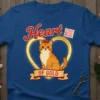 Heart Of Gold Cat T-Shirt featuring an orange tabby cat wearing a crown inside a golden heart, with text "Heart
