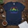 Heartbeat Dog Cat Rainbow EKG design with silhouettes of a dog and cat within a heart and heartbeat line