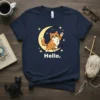 Hello Cat Moon Waving creative graphic design printed on comfortable cotton t-shirt