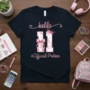 Navy t-shirt with "hello #Official Preteen" text and floral patterned number 11 with a pink bow and crown