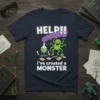 I've created a MONSTER t-shirt with HELP!! text and a cartoon green monster in a science lab setting