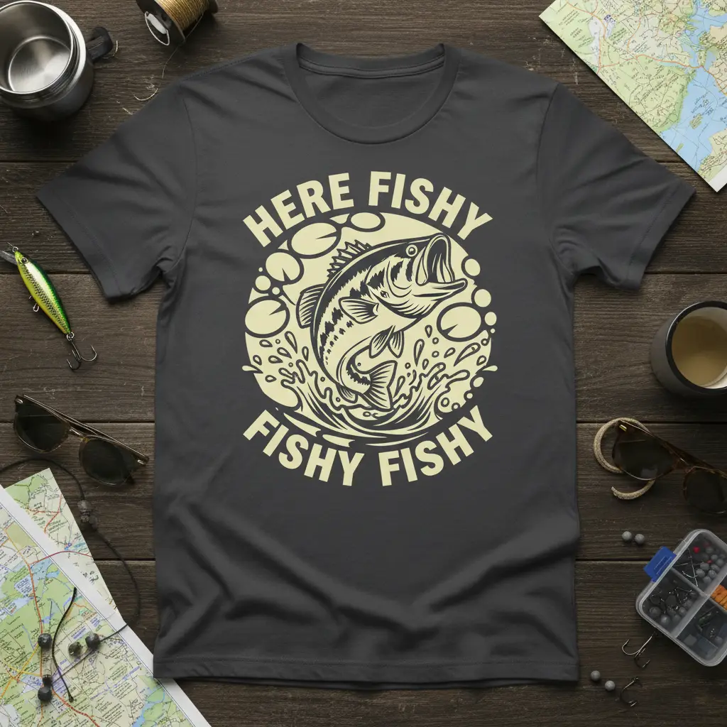 Here Fishy Fishy Fishy Fishy Bass Fishing T-Shirt