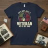 He's Not Just A Veteran He Is My Dad T-Shirt featuring a soldier silhouette against American flag and dog tags