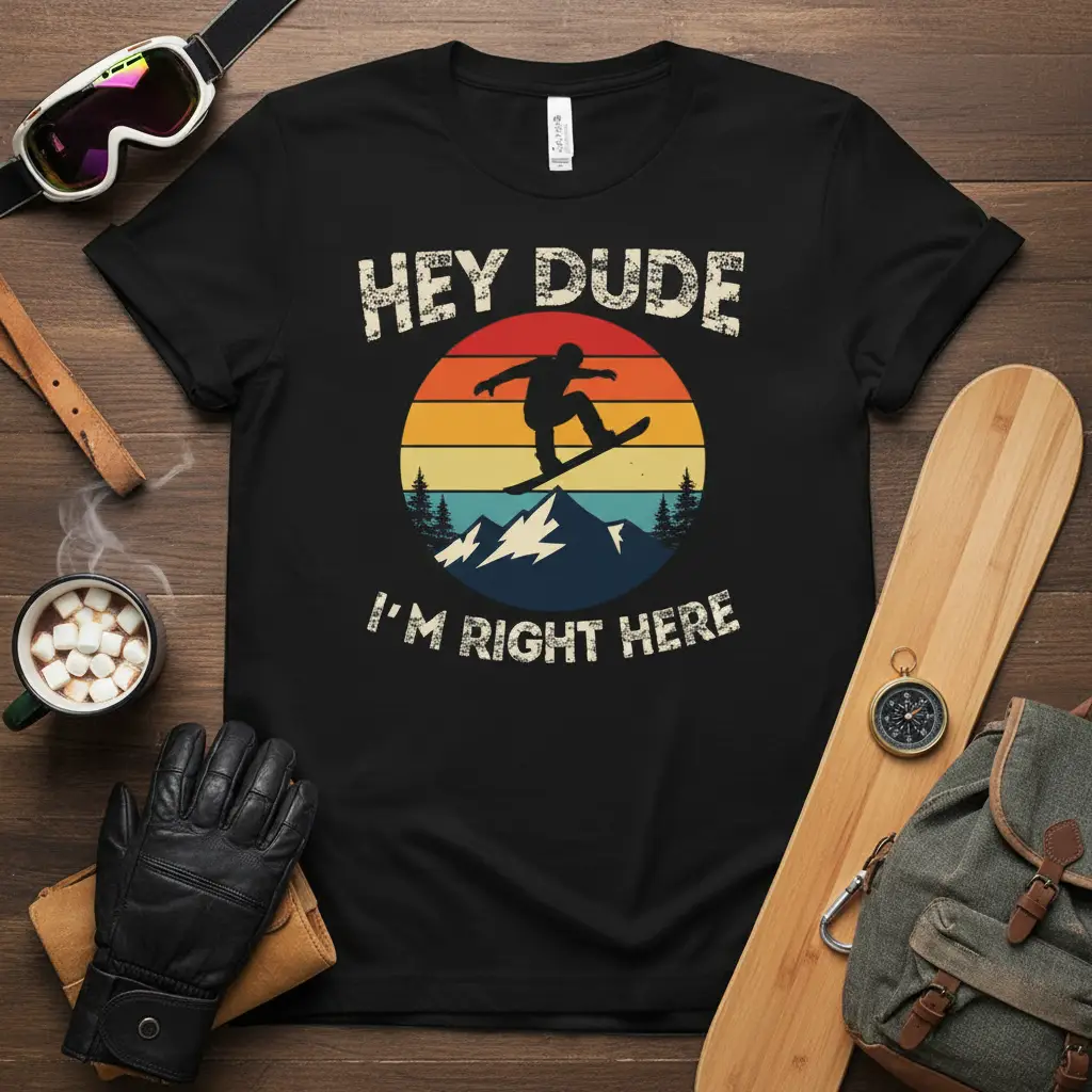 Hey Dude I’m Right Here Snowboarder T-Shirt Vintage Sunset Gift
