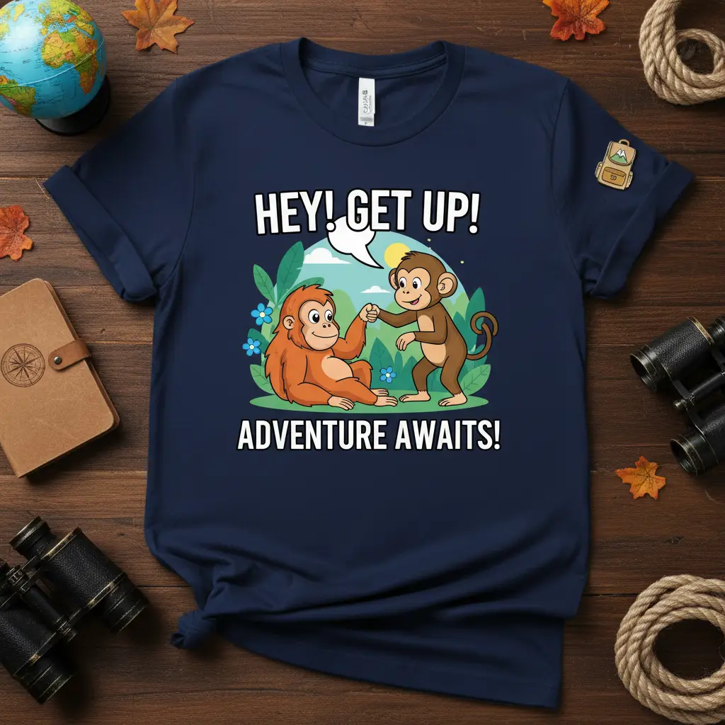 Hey! Get Up! Adventure Awaits! T-Shirt Travel & Hiking Gift