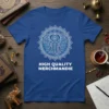 Blue t-shirt with a white elephant mandala design and the text HIGH QUALITY MERCHMANDIE
