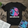 Black t-shirt featuring anime characters with the text "HIGH RESOLUTION" in white, set against a colorful circular background