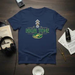 High Tone t-shirt design with a green vinyl record and upward arrows, perfect for music lovers