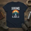 Hiking Is My Retirement Plan t-shirt design featuring a hiker silhouette against a mountain sunset graphic