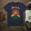 Hill Seeker Where There's a Hill There's a Way t-shirt with retro sun and mountain graphic