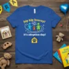 T-shirt with "hip hip hooray! it's adoption day!" text, family figures, and a dog house with paw print for pet
