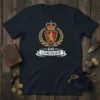 His Lordship T-Shirt with a regal crest, lion emblem, crown, and laurel wreath design