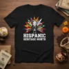 Hispanic Heritage Month t-shirt design with a torch surrounded by flags and bold text