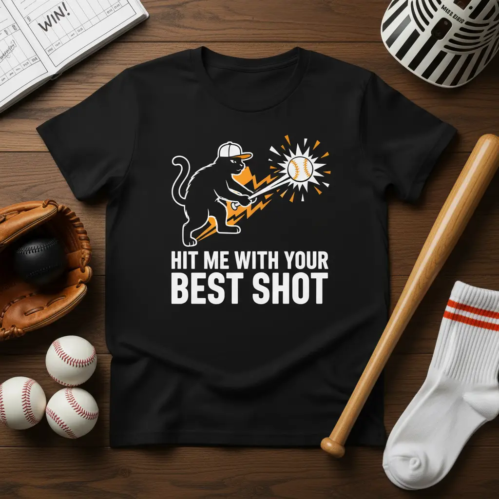 Hit Me With Your Best Shot Cat Baseball T-Shirt Funny Gift