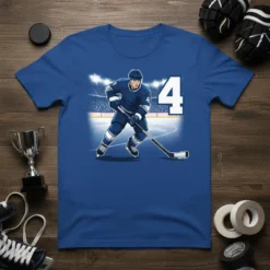 Hockey Player Number 4 unique graphic design printed on comfortable cotton t-shirt