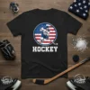 Hockey Player USA Flag eye-catching graphic design printed on comfortable cotton t-shirt