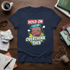 Hold On Let Me Overthink This T-Shirt with a funny brain graphic and humorous quote