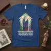 Holy Mother and Child design with praying figures and wings, text reads "Holy Mother & Child, Protectors of Faith"