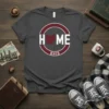 Dark heather t-shirt with "HOME OHIO" text and Ohio state map graphic in a circular design