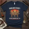Homeland Security Fighting Terrorism Since 1492 T-Shirt featuring Native American warriors and a sunset castle graphic