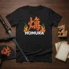 HOMURA Kanji T-Shirt with bold orange Japanese characters and flame graphics in white text below
