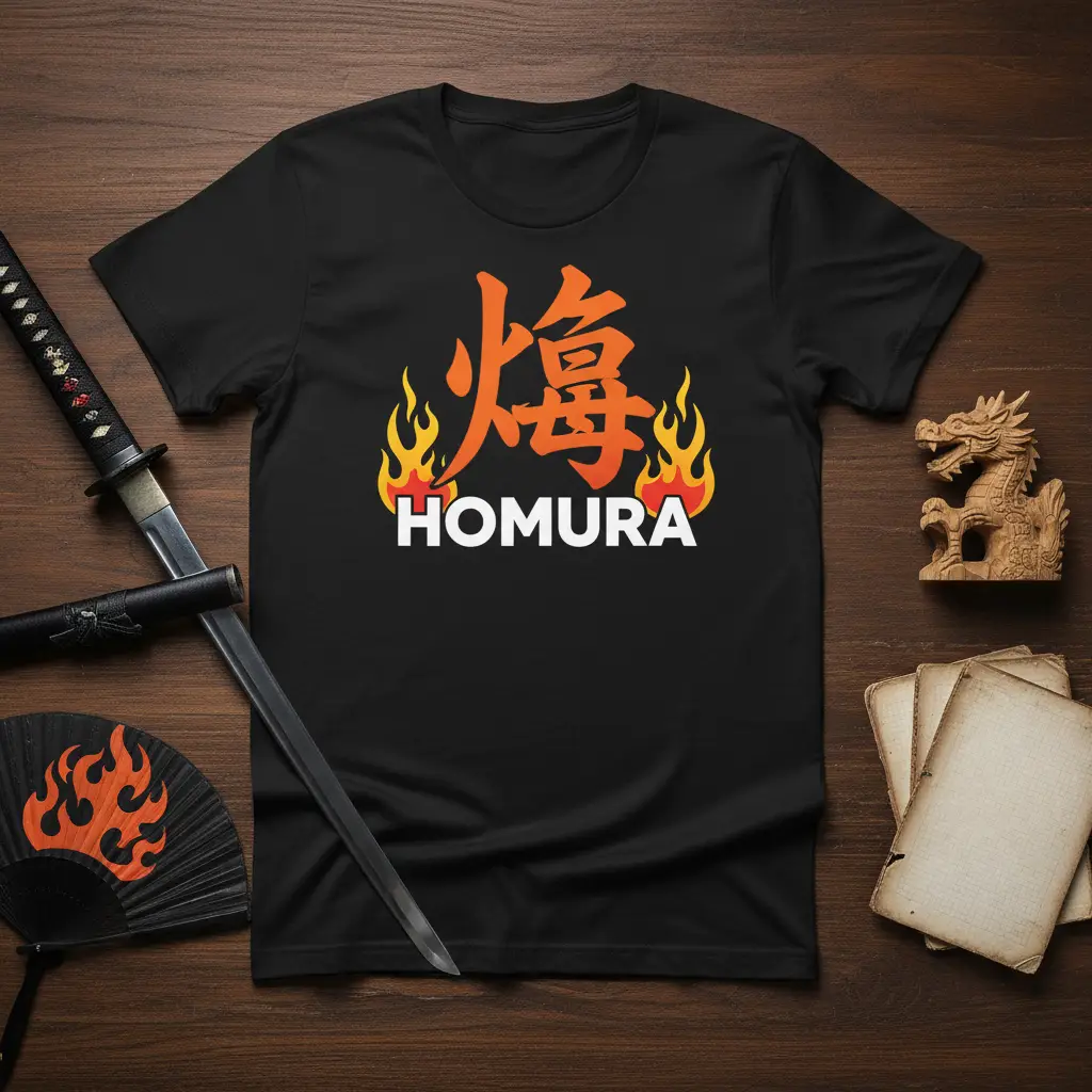 Homura Kanji Fire T-Shirt Japanese Dragon Flame Design