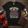 Honey Badger Is My Spirit Animal t-shirt design featuring a muscular cartoon badger in boxing gloves and a denim vest