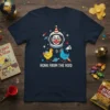 Honk From The Void t-shirt design with a clown in a space helmet, two chickens with rockets, and planets