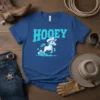 Blue t-shirt with "HOOEY" text and a cartoon horse wearing a cowboy hat