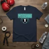 Navy blue t-shirt with "HOOKK" in teal distressed text and a white silhouette of a boxer in action below