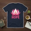 HOPE text with an elderly woman's portrait inside a pink lotus flower, representing inspiration and resilience