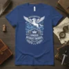 T-shirt design featuring a winged horse with the quote "Horses Fly Without Wings And Conquer Without Swords" in a shield