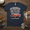 Hot Rod Homicide Built for Speed and Mayhem t-shirt design featuring a vintage muscle car and a rat rod character