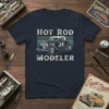 Hot Rod Modeler t-shirt design featuring a vintage hot rod car and the text "HOT ROD MODELER"