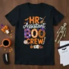 HR Assistant BOO CREW! Halloween T-Shirt design with orange text, purple and leopard print letters, and festive Halloween graphics