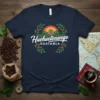 Huehuetenango GUATAMLA t-shirt design with coffee branches, Mayan pyramid, and sunset graphic