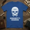 Humanity's Cranium t-shirt design featuring a white geometric skull with a moth emblem above it