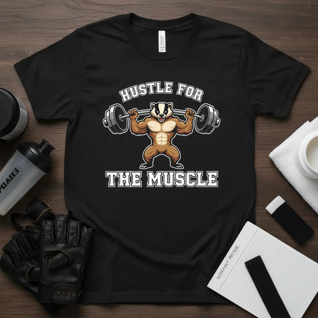 Hustle for the Muscle Badger Gym T-Shirt Workout Motivation