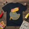 Hypnotized ET t-shirt design with a hot dog in a spiral graphic, featuring stylized text