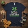 I Always Wanted To Be A Farmer pixel art t-shirt design featuring a retro video game controller sprouting plants and
