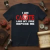 T-shirt with the text "I AM CALITE LIKE MY SIRE BEFORE ME" and a red lion graphic