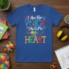 I am Her VOICE She Is My HEART autism awareness t-shirt with colorful puzzle heart and figures