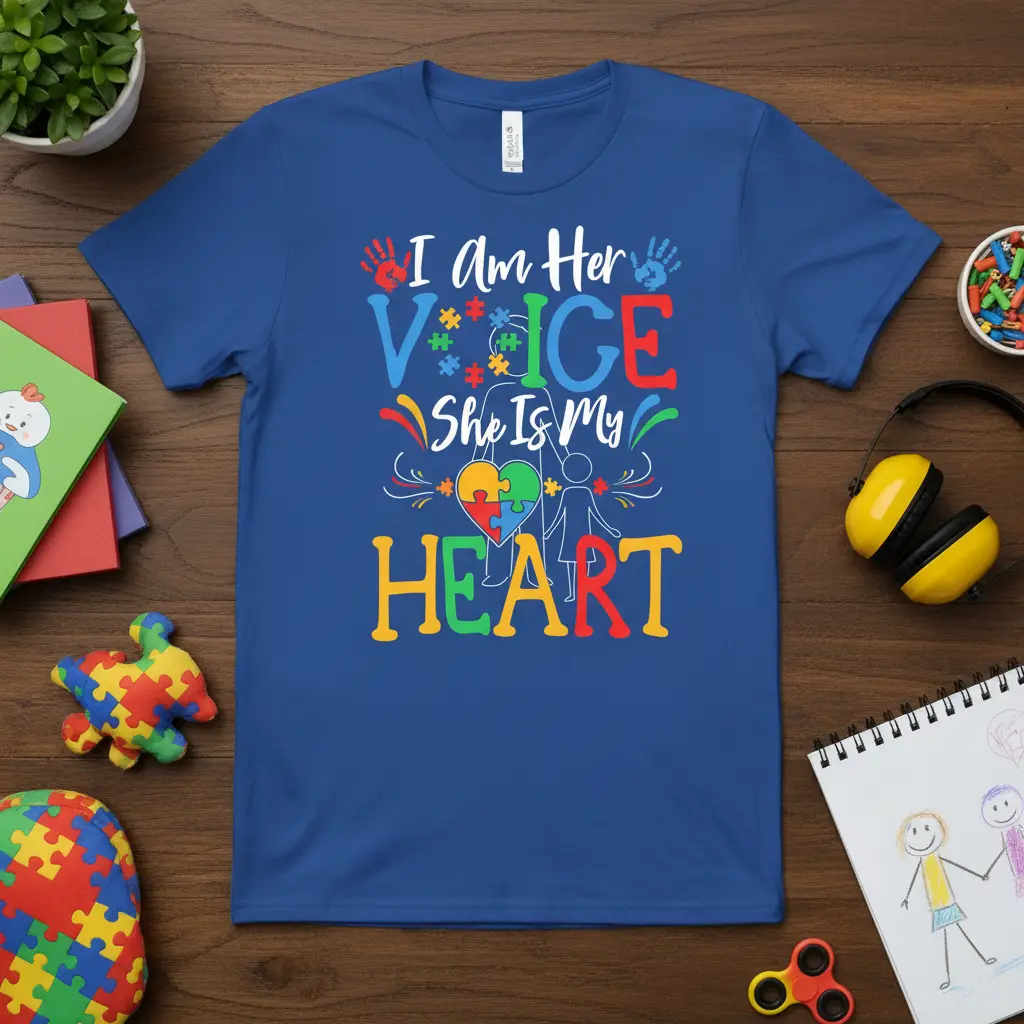 I Am Her Voice She Is My Heart Autism Awareness T-Shirt