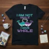 I Am Not Single I Have Whale text with two cute whales forming a heart on a navy t-shirt